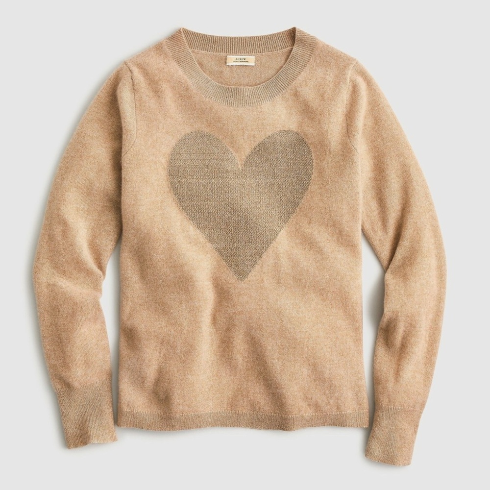J.Crew Cashmere Crewneck Sweater in Heather Camel Sparkle Metallic Heart XXS